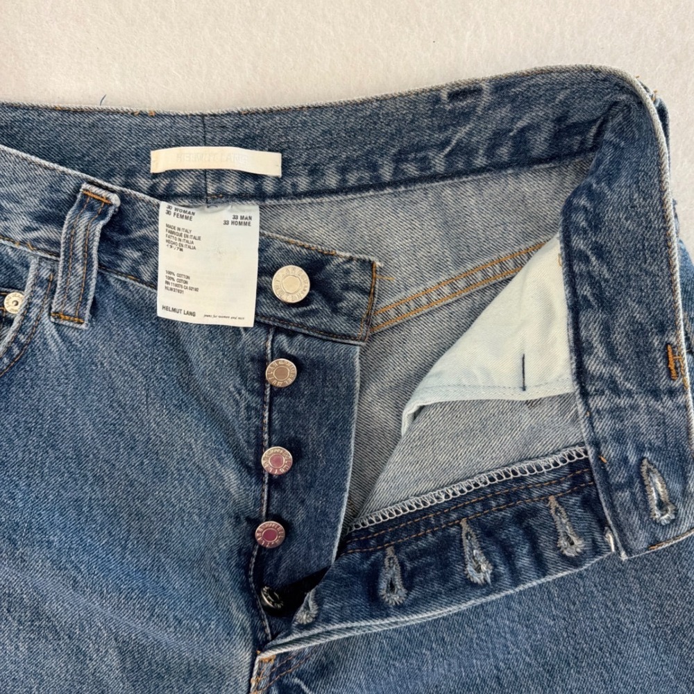 Helmut Lang Mens Blue Straight Leg Button Fly Denim Jeans Made in Italy Size 33 - Picture 7 of 10